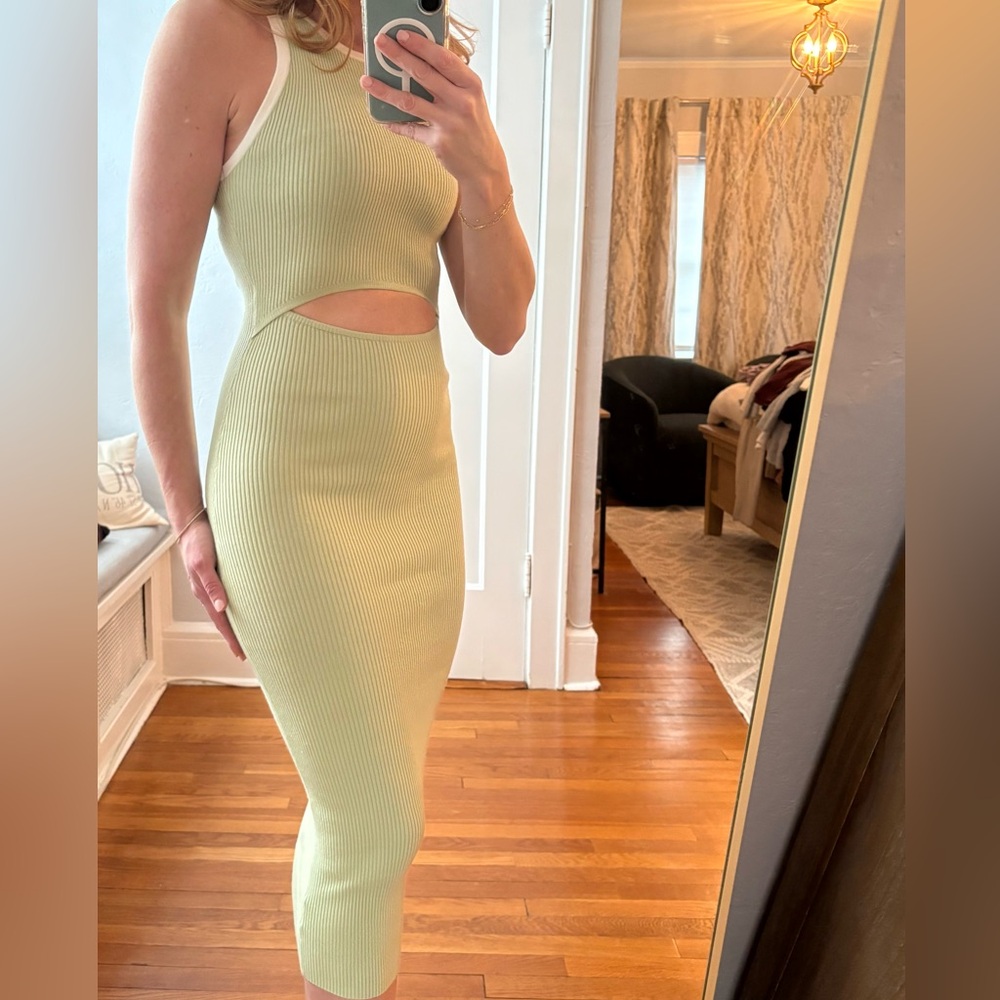 Sleek Ribbed Cutout Dress in Light Green
